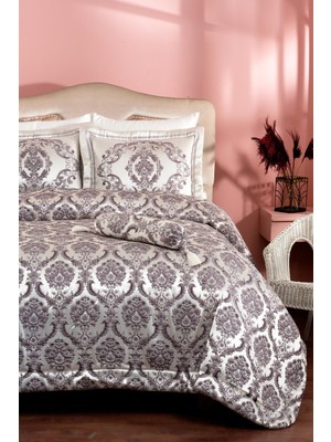 Evlen Home Collection Hilal Dz Jakarlı Yatak Örtüsü 4 Parça Lila/silver