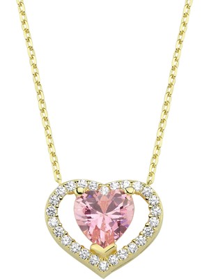 Altın Sepeti Gümüş Atlın Kaplamalı Kalp Taş Kolye