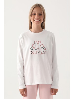 Kappa Krem Bisiklet Yaka Logo Baskılı Kız Çocuk Sweatshirt
