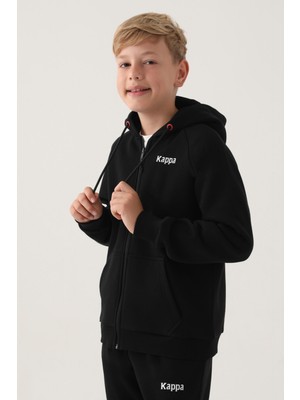 Kappa Siyah Fermuarlı Kapüşonlu Cep Detay Erkek Çocuk Sweatshirt
