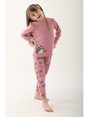 Arnetta Awesome Hedgehog Mor Kız Çocuk Uzun Kol Pijama Takım
