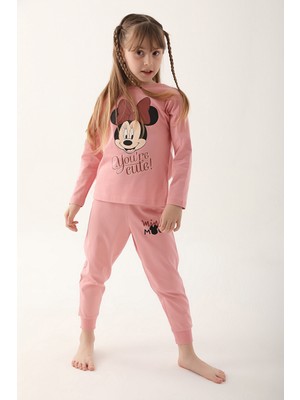 Minnie Mouse Retro Pembe Kız Çocuk Uzun Kol Pijama Takım