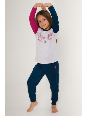 U.S. Polo Assn. Cute Gri Kız Çocuk Uzun Kol Pijama Takım