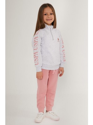 U.S. Polo Assn. Zipper Detail Gri Kız Çocuk Eşofman Takımı