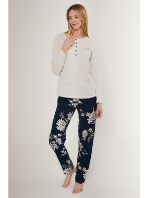 Pierre Cardin Flowering Beyaz Kadın Uzun Kol Pijama Takım