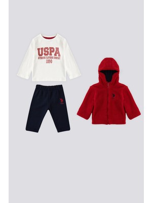 U.S. Polo Assn. Kırmızı Fermuarlı Polar Bebek 3'lü Takım