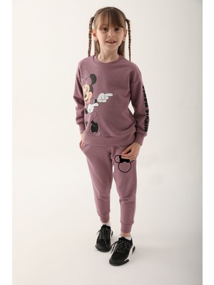 Minnie Mouse Dark Line Koyu Leylak Kız Çocuk Eşofman Takımı