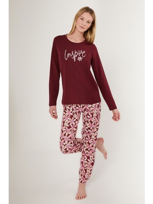 Arnetta Inspive Bordo Kadın Uzun Kol Pijama Takım