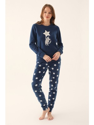 Arnetta Koyu Indigo Kadın Uzun Kol Pijama Takım