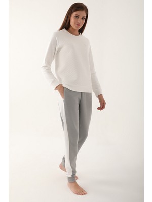 Pierre Cardin Inclined Line Beyaz Kadın Uzun Kol Pijama Takım