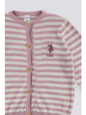 U.S. Polo Assn. Pembe Çizgili Düğmeli Bebek Hırka