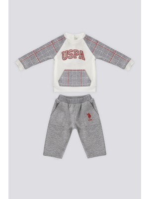 U.S. Polo Assn. Krem Kanguru Cep Ekose Detay Bebek 2'li Takım