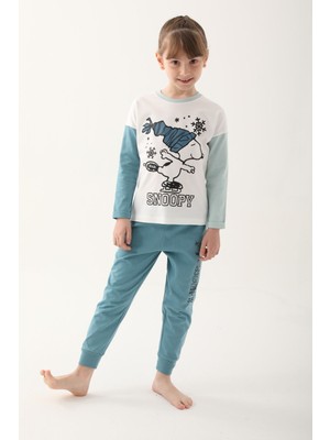 Snoopy Krem Kız Çocuk Uzun Kol Pijama Takım