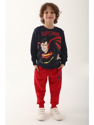 Superman Lacivert Erkek Çocuk Eşofman Takımı, Nefes Alabilir Malzeme ile Sonbahar-Kış Sezonu İçin