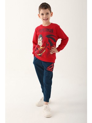 Superman Kırmızı Erkek Çocuk Eşofman Takımı Nefes Alabilir Kumaşla Sonbahar-Kış İçin