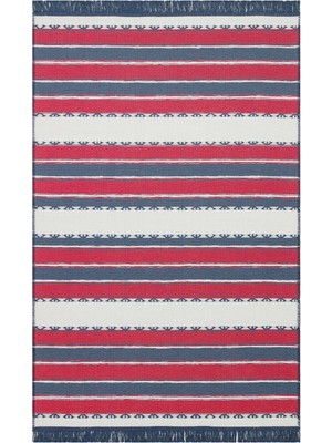 Eko Halı Arya Craft Kilim ARC05 Red Navy  Çift Taraflı Hav ve Toz Vermez Yıkanabilir Modern Desenli Dokuma Kilim