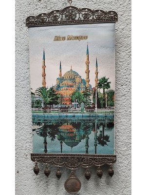 Yılmazlar Tekstil Dokuma Kumaş Sultanahmet Cami Desenli Nazar Boncuklu 20X45CM Duvar Süsü