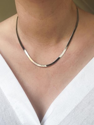 İthal 18 Ayar Beyaz Altın Kaplama - 925 Ayar Gümüş İtalyan Ezme Zincir Kolye 40 cm