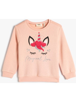 Koton Unicorn Baskılı Sweatshirt Uzun Kollu Bisiklet Yaka Şardonlu Pamuklu