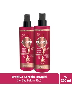 Elidor Sıvı Saç Bakım Sütü Brezilya Keratin Terapisi Hidrolize Keratin Marula Yağı E Vitamini 200 ml x2