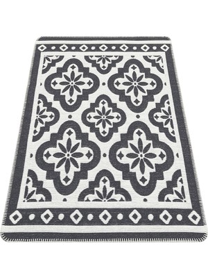 Eko Halı Arya Neo Kilim Arn 08 Antrasıt Whıte Yıkanabilir Kaymaz Tabanlı Modern Pamuk Kilim