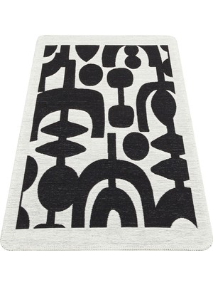 Eko Halı Arya Neo Kilim Arn 07 Whıte Black Yıkanabilir Kaymaz Tabanlı Modern Pamuk Kilim