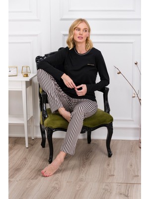 Pierre Cardin Siyah Çizgili Kadın Pijama Takımı