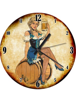 Karizma Tablo Bira ve Barmaid Baskılı Duvar Saati