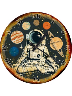 Karizma Tablo Yoga Yapan Astronot Ahşap Duvar Saati