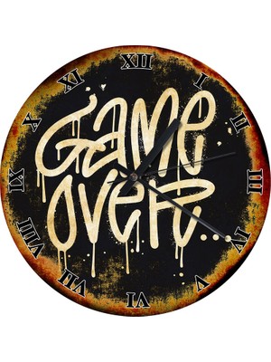 Karizma Tablo Game Over Ahşap Duvar Saati