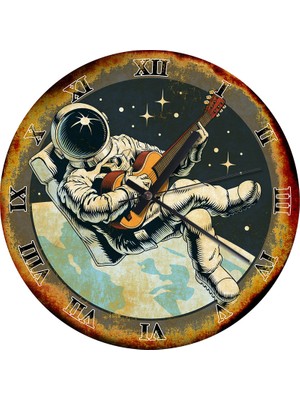 Karizma Tablo Gitarist Astronot Analog Duvar Saati