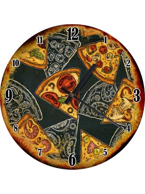 Karizma Tablo Parça Pizza Şekilli Duvar Saati