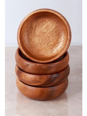 Maridet 4lü Akasya Kuruyemiş Çerezlik Kase Natural Dekoratif Ahşap El Yapımı Sofra Sunum Kase Seti