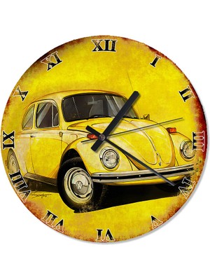 Karizma Tablo Sarı Volkswagen Baskılı Duvar Saati