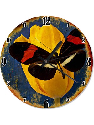 Karizma Tablo Sarı Lale ve Kelebek Desenli Duvar Saati