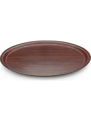 Tria Lamine Ahşap Yuvarlak Kaymaz Tepsi 2 Adet 33 cm Maun TFY33KMM