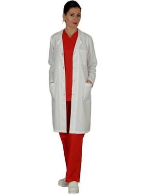 Emel Tekstil Doktor Hemşire Erkek Yaka Beyaz Uzun Önlük Uzun Kol Uniforma