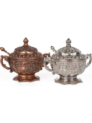 Dmt Copper Home Bakır Zamak Şekerlik Kase Takımı Yükseklik 11 cm Genişlik 13 cm 2'li Takım