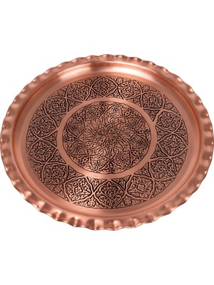 Dmt Copper Home Dmt Gaziantep Bakır 25CM  El Işi Sunum Servis Tepsisi 25CM Eskitme (Çirtikli)