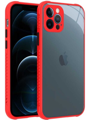 Heptek İletişim Apple  iPhone 12 Pro Kılıf Köşe ve Kamera Korumalı Arkası Şeffaf Renkli Tuşlu Silikon Kapak (Kaff)