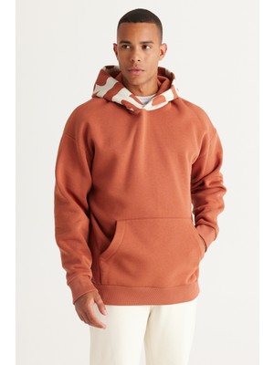 Altınyıldız Classics Erkek Açık Kahve Oversize Fit Bol Kesim Kapüşonlu İçi Polarlı Pamuklu Kapüşonlu Sweatshirt