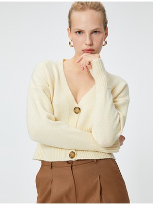 Koton Crop Hırka Düğmeli V Yaka