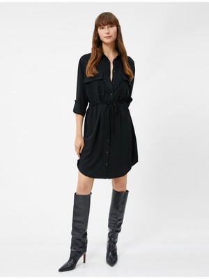 Koton Gömlek Elbise Beli Bağlamalı Düğmeli Cep Detaylı