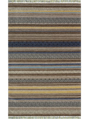 Eko Halı Inka Kilim In 01 Grey Marıne  Hav Toz Vermez Yıkanabilir Kaymaz Modern Ince Dokuma Kilim