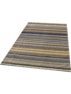 Eko Halı Inka Kilim In 01 Grey Marıne  Hav Toz Vermez Yıkanabilir Kaymaz Modern Ince Dokuma Kilim