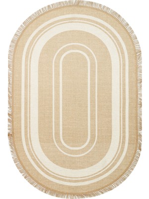 Eko Halı Brooklyn Brk 09 Ivory Oval Hasır Görünümlü Kaymaz Modern Şık Dokuma Kilim