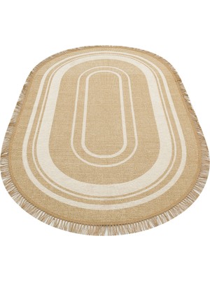 Eko Halı Brooklyn Brk 09 Ivory Oval Hasır Görünümlü Kaymaz Modern Şık Dokuma Kilim