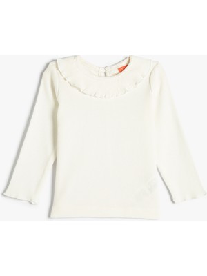 Koton Basic Tişört Uzun Kollu Fırfır Detaylı Bisiklet Yaka