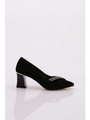 DGN 3201 Kadin Sivri Burun Silver Taşli Kalin Topuklu Ayakkabi