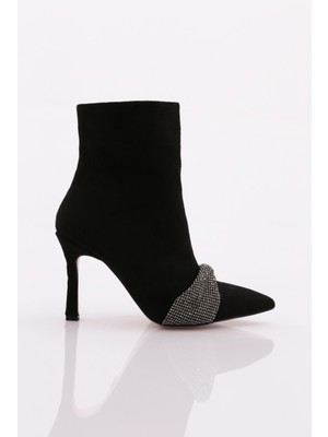 DGN 3758 Kadın Topuklu Bot SİYAH SÜET